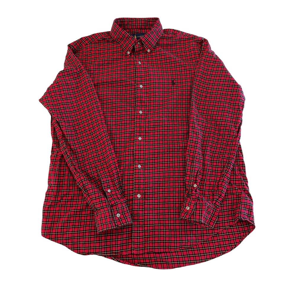 Ralph Lauren Mens XL Red Black Plaid Button Down Shirt Long Sleeve Pony Logo